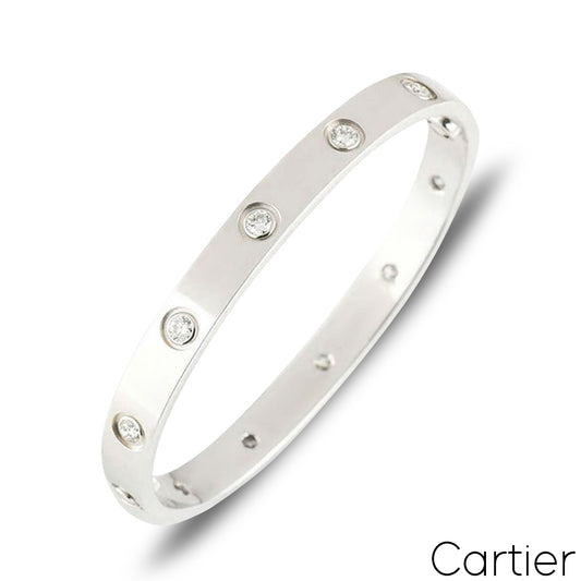 Cartier White Gold Full Diamond Love Bracelet Size 20 B6040720