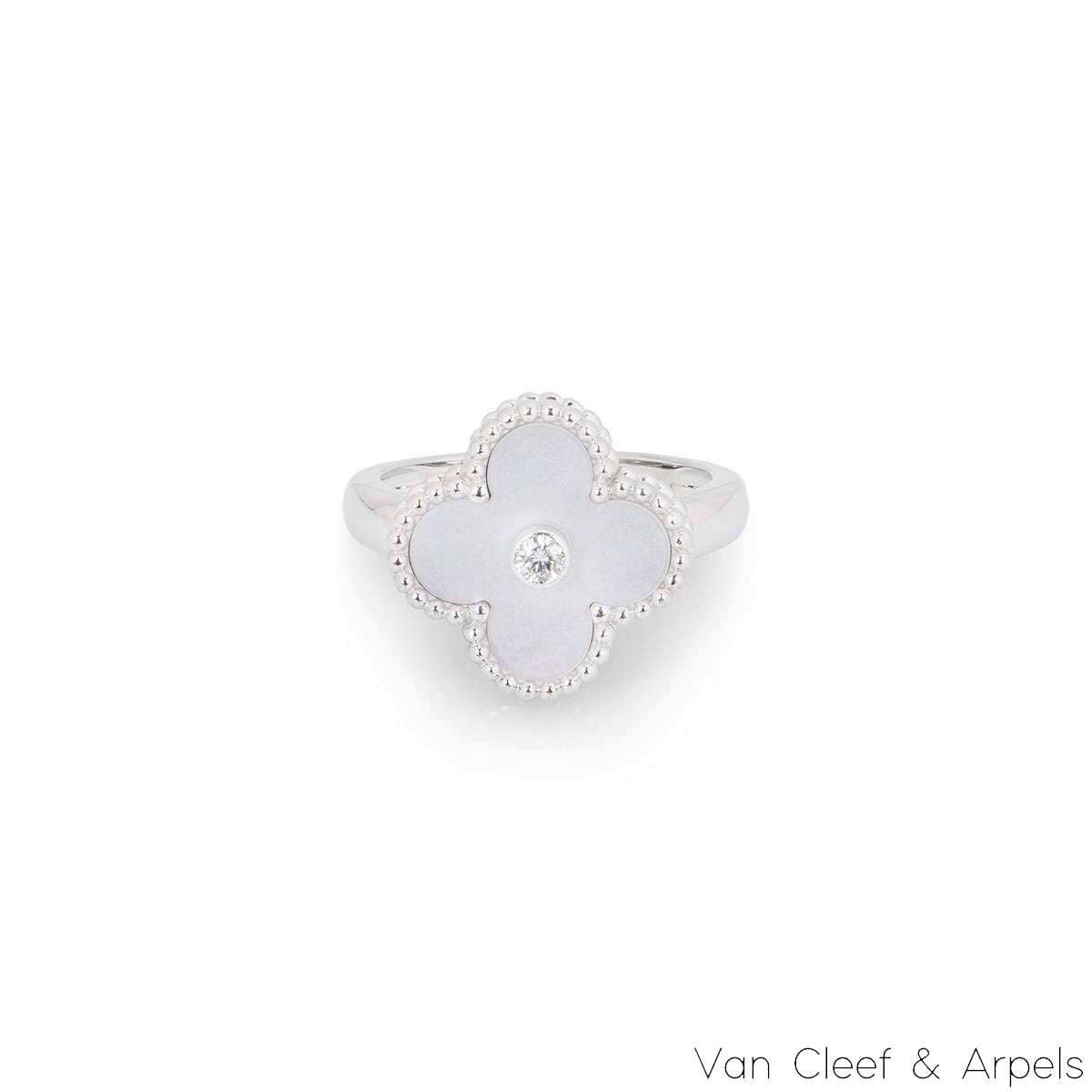 Van Cleef & Arpels White Gold Vintage Alhambra Ring Size 48 VCARF48900