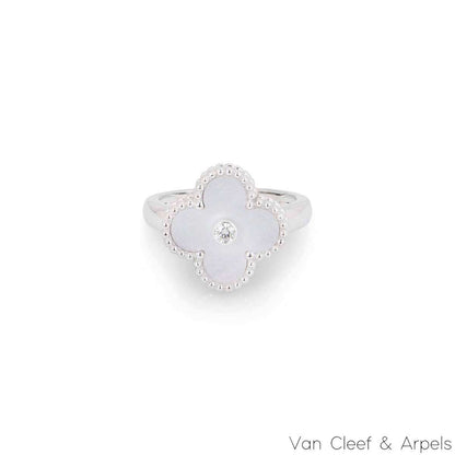 Van Cleef & Arpels White Gold Vintage Alhambra Ring Size 48 VCARF48900