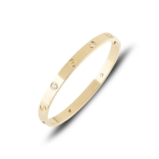 Cartier Yellow Gold Half Diamond Love Bracelet Size 18 B6035918