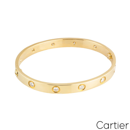 Cartier Yellow Gold Full Diamond Love Bracelet Size 21 B6040521