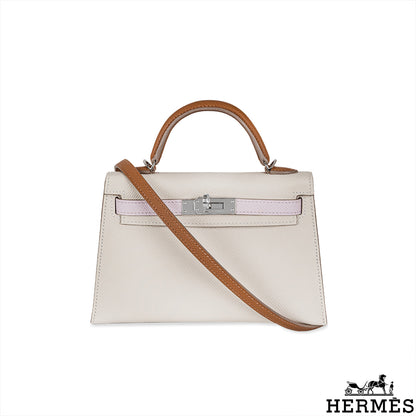 Hermès Kelly Mini II Tricolore Verso Craie/mauve Pale/gold Veau Epsom Phw