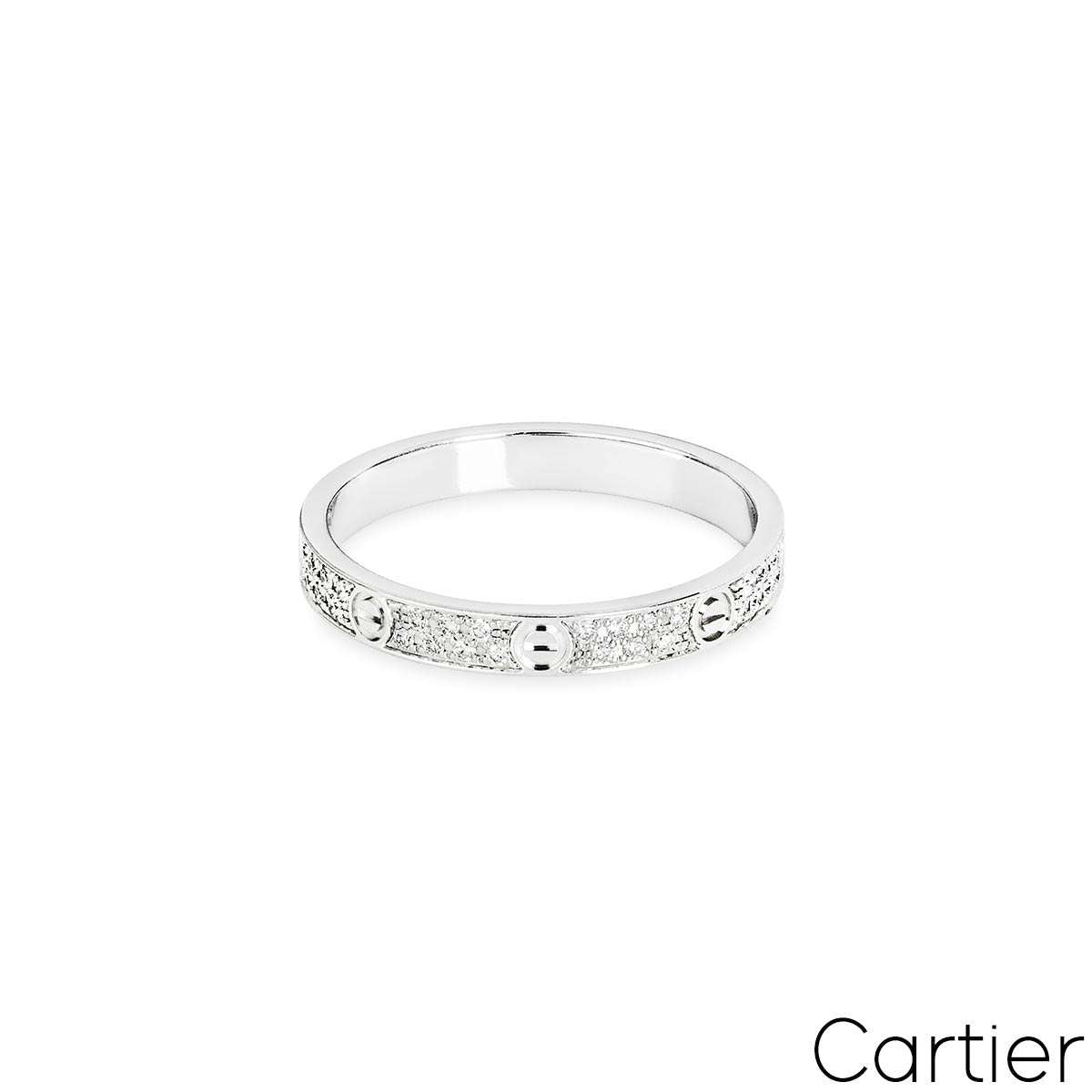 Cartier White Gold Pave Diamond Small Model Love Ring Size 50 B4218250