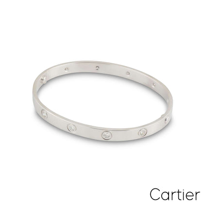 Cartier White Gold Full Diamond Love Bracelet Size 17 B6040717