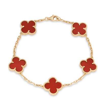 Van Cleef & Arpels Yellow Gold Carnelian Vintage Alhambra 5 Motif Bracelet VCARD35500