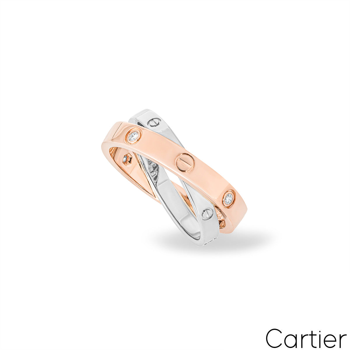 Cartier Rose & White Gold Half Diamond Love Ring Size 53 B4094300