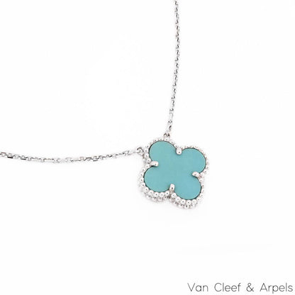 Van Cleef & Arpels White Gold Vintage Alhambra Turquoise Necklace VCARB87000