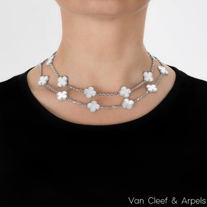 Van Cleef & Arpels White Gold Mother Of Pearl Vintage Alhambra 20 Motif Necklace VCARF48800