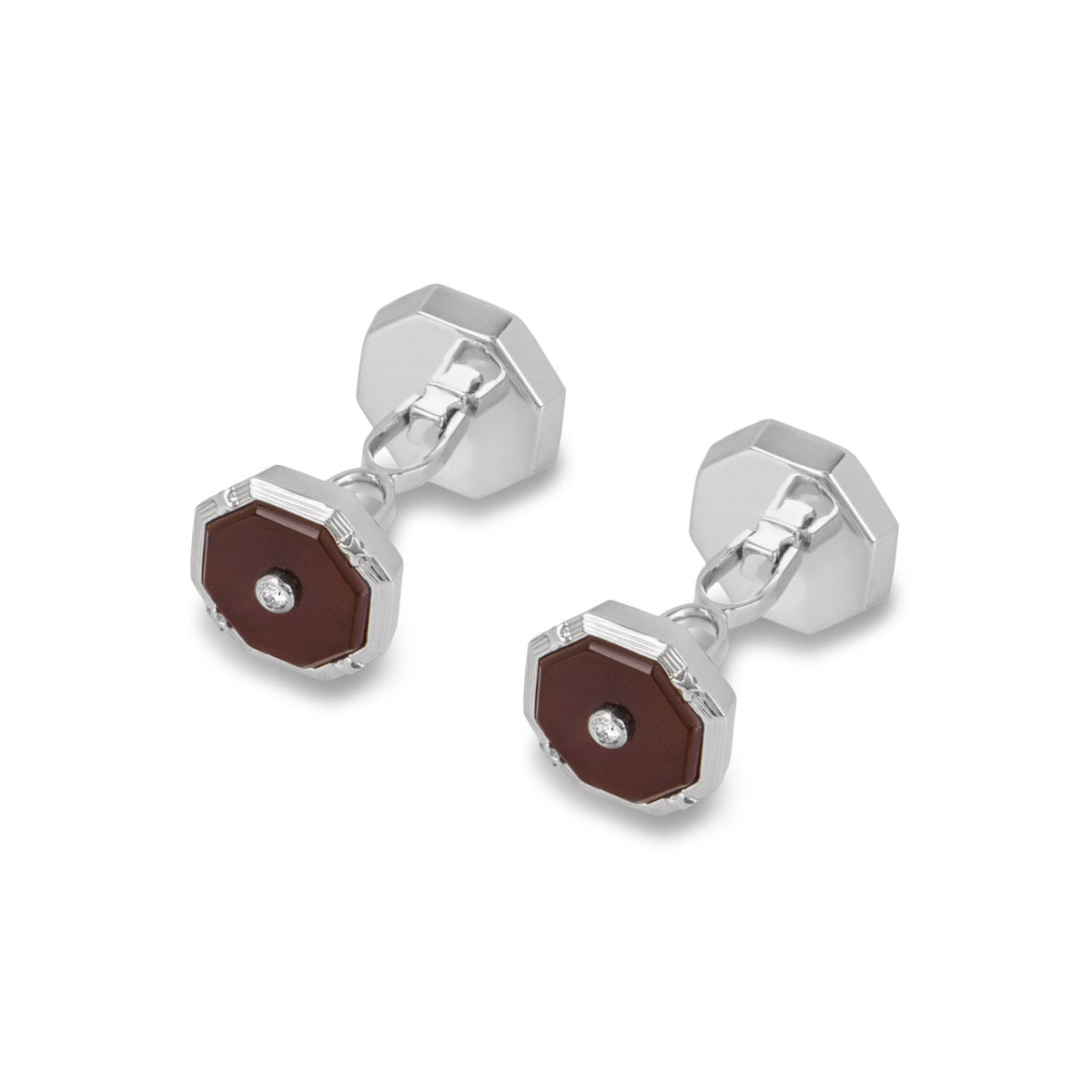 White Gold Red Onyx & Diamond Cufflinks