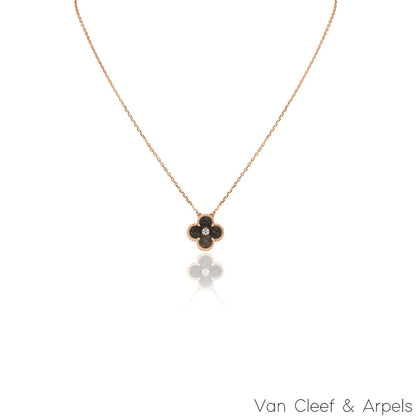 Van Cleef & Arpels Limited Edition Obsidian Vintage Alhambra Holiday Pendant VCARP9T000