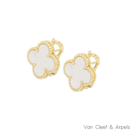 Van Cleef & Arpels Yellow Gold Mother Of Pearl Vintage Alhambra Earrings VCARA44100