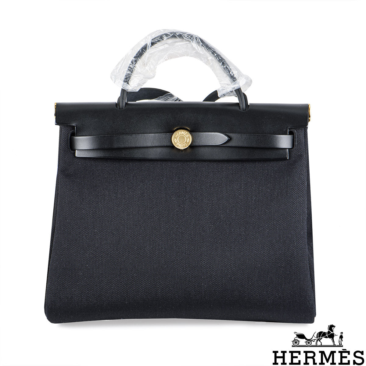 Hermès Herbag Zip Retourne 31 Noir Toile Miltaire/vache Hunter Ghw