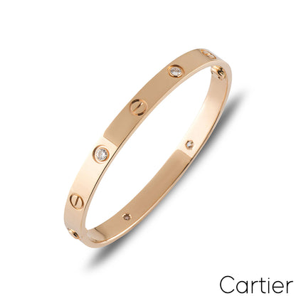 Cartier Rose Gold Half Diamond Love Bracelet Size 18 B6036018