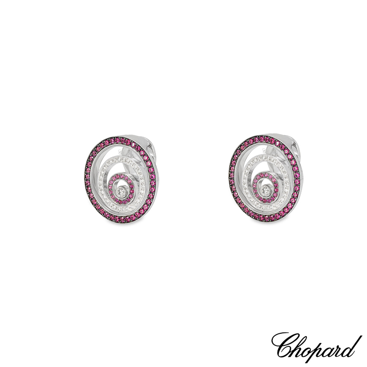 Chopard White Gold Ruby & Diamond Happy Spirit Earrings 84/5425-1002