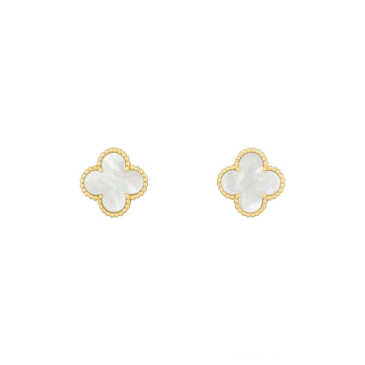 Van Cleef & Arpels Yellow Gold Mother Of Pearl Vintage Alhambra Earrings VCARA44100