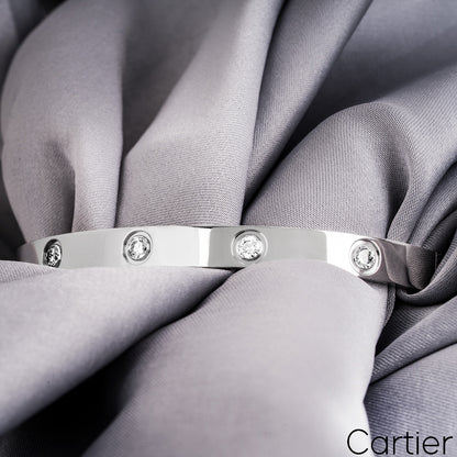 Cartier White Gold Full Diamond Love Bracelet Size 18 B6040718