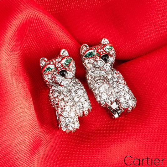 Cartier White Gold Diamond Panthere De Cartier Earrings 2.70CT Tdw