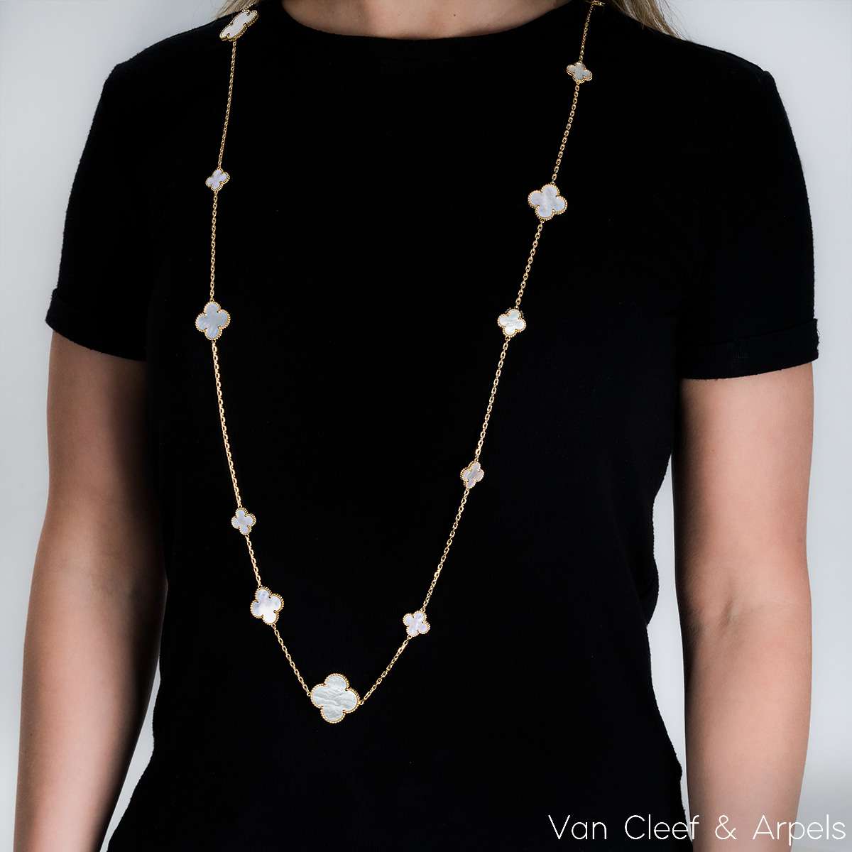 Van Cleef & Arpels Yellow Gold Mother Of Pearl Magic Alhambra 16 Motif Necklace VCARD79300