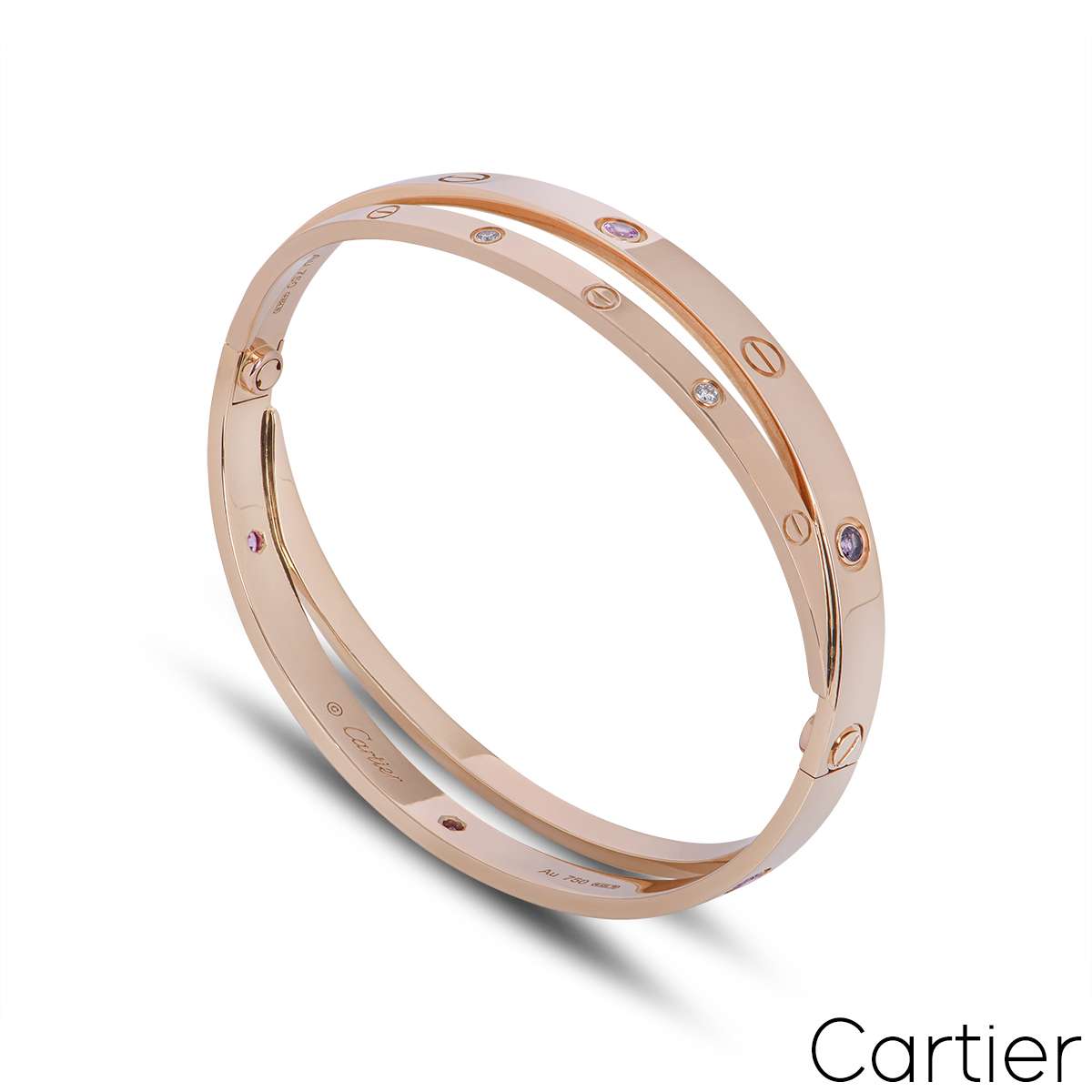 Cartier Rose Gold Half Diamond & Pink Sapphire Love Bracelet Size 19 N6705919