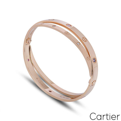 Cartier Rose Gold Half Diamond & Pink Sapphire Love Bracelet Size 19 N6705919