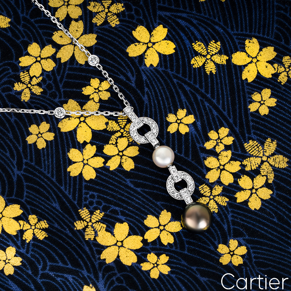 Cartier White Gold Pearl & Diamond Himalia Necklace