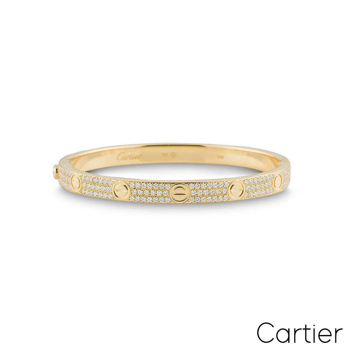 Cartier Yellow Gold Pave Diamond Love Bracelet Size 18 N6035018