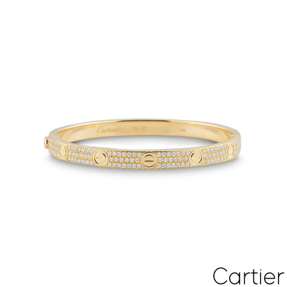 Cartier Yellow Gold Pave Diamond Love Bracelet Size 18 N6035018