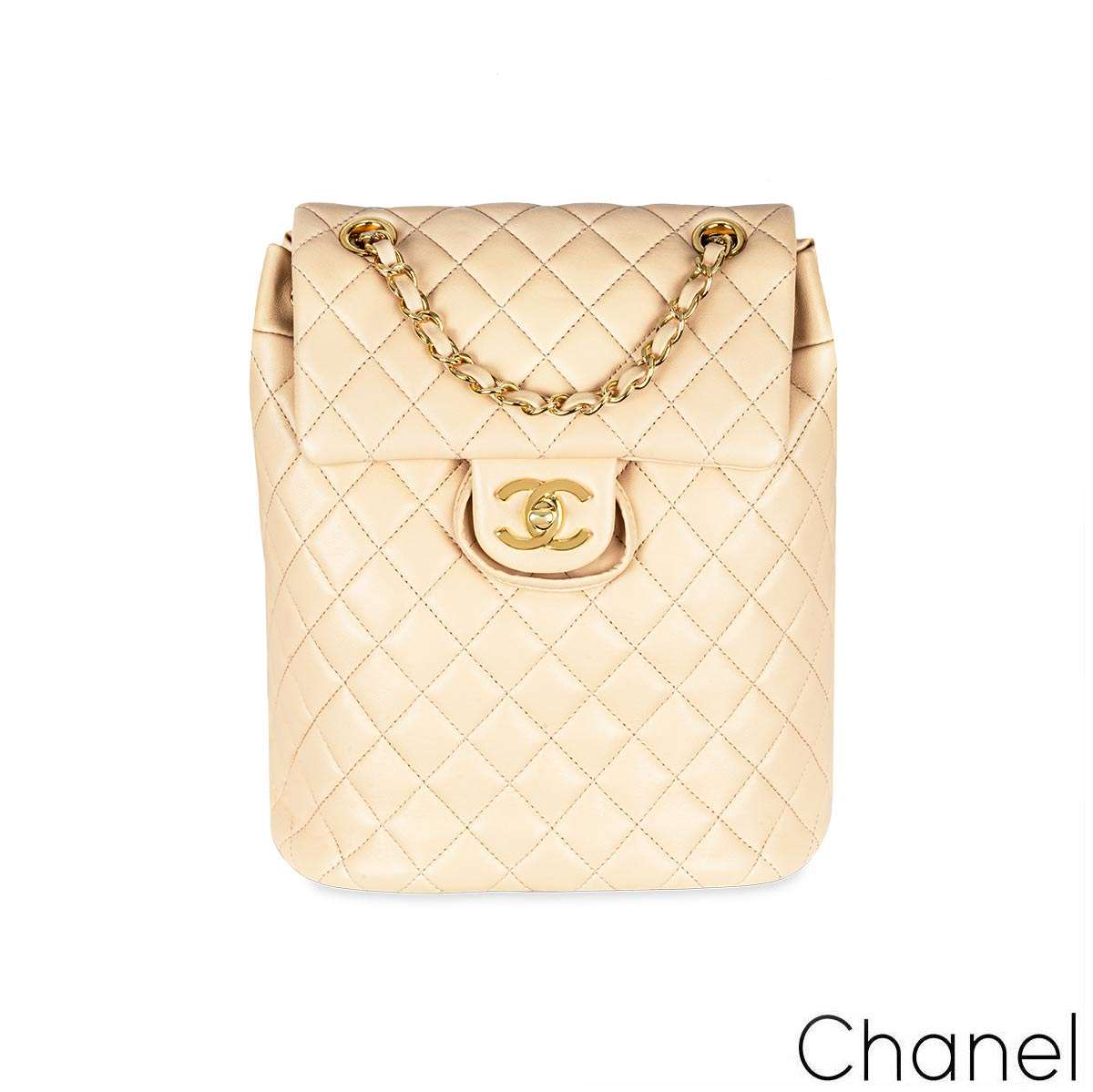 Chanel Beige Lambskin Quilted Small Urban Spirit Backpack Ghw