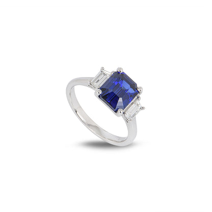 White Gold Royal Blue Sapphire & Diamond Ring 3.04CT