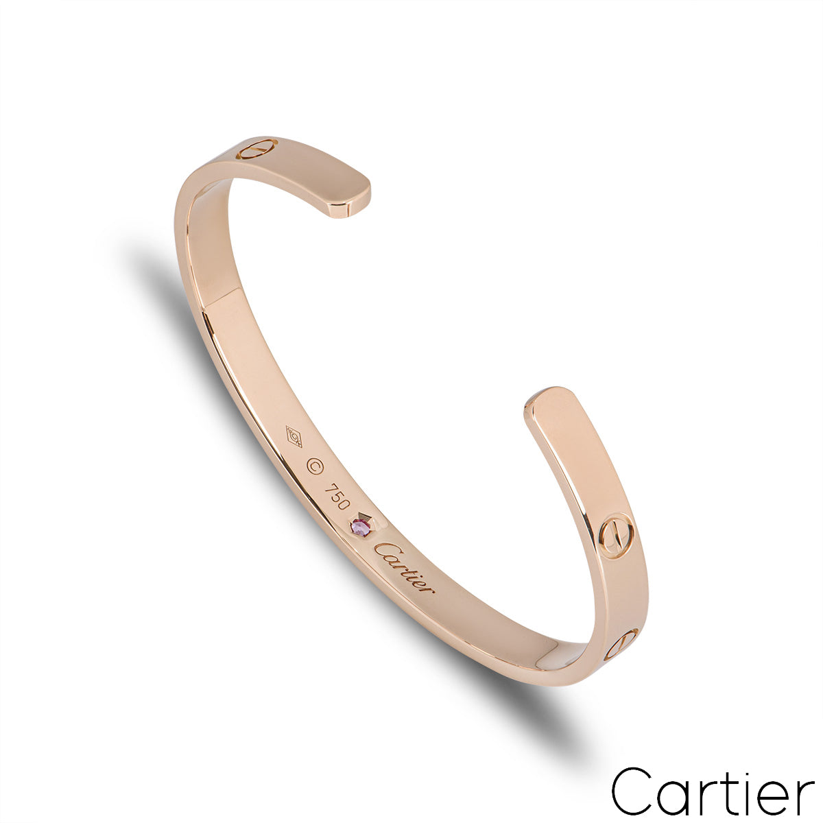 Cartier Rose Gold Pink Sapphire Cuff Love Bracelet Size 19 B6030019