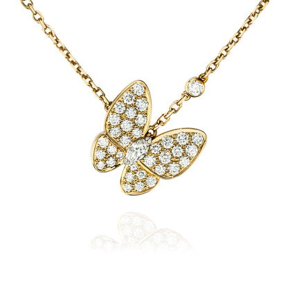 Van Cleef & Arpels Yellow Gold Diamond Two Butterfly Pendant VCARP3DP00