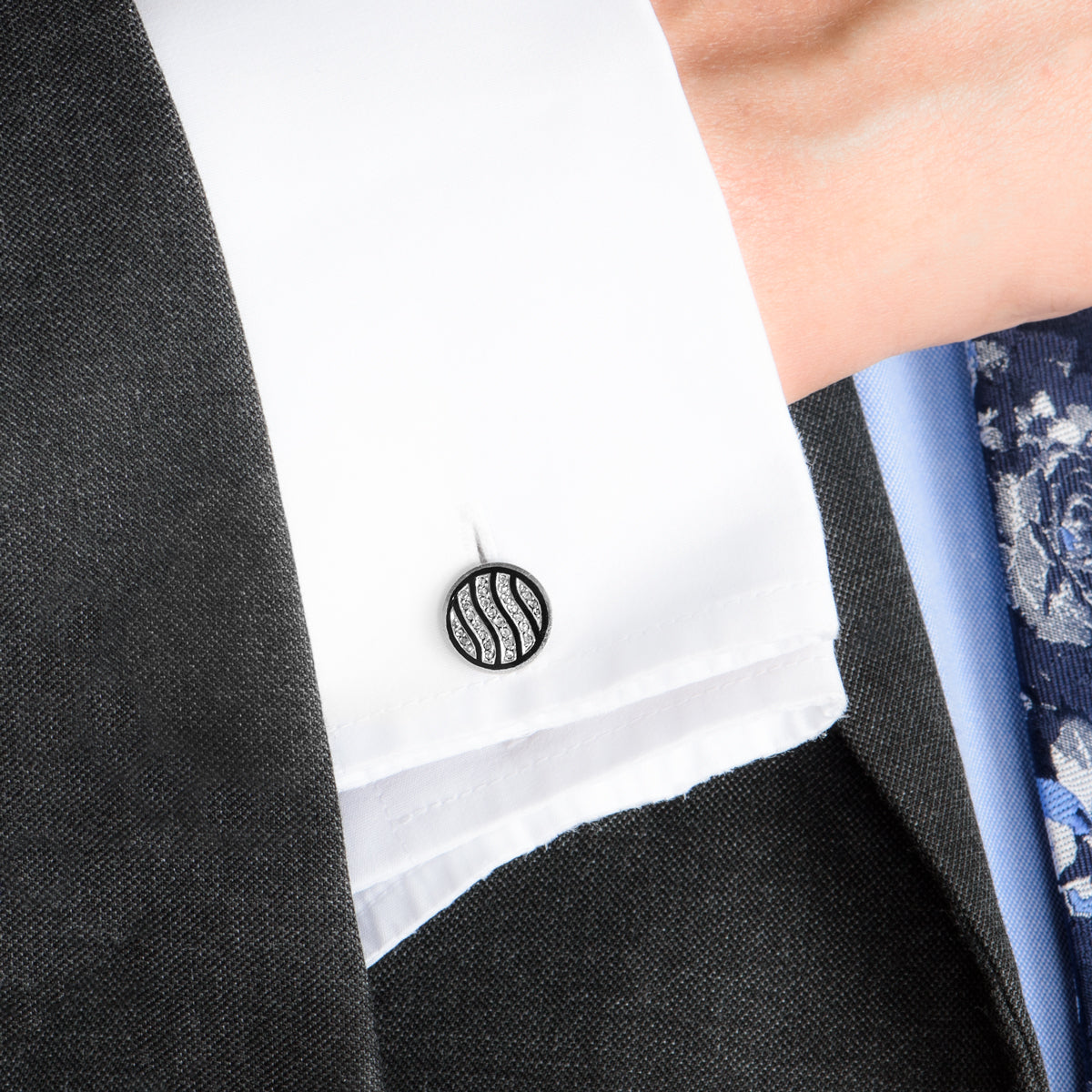 White Gold Diamond & Enamel Cufflinks