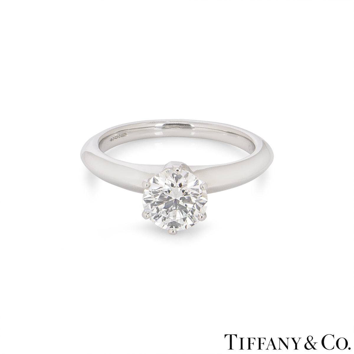 Tiffany & Co. Platinum Round Brilliant Cut Diamond Setting Ring 1.08CT H/VS2 Xxx