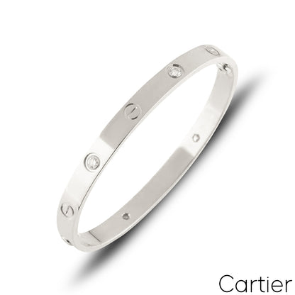 Cartier White Gold Half Diamond Love Bracelet Size 19 B6035819