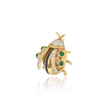 Yellow Gold Diamond Sapphire And Emerald Ladybird Brooch