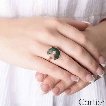 Cartier Rose Gold Malachite Amulette De Cartier Ring