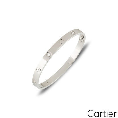 Cartier White Gold Half Diamond Love Bracelet Size 16 B6035816