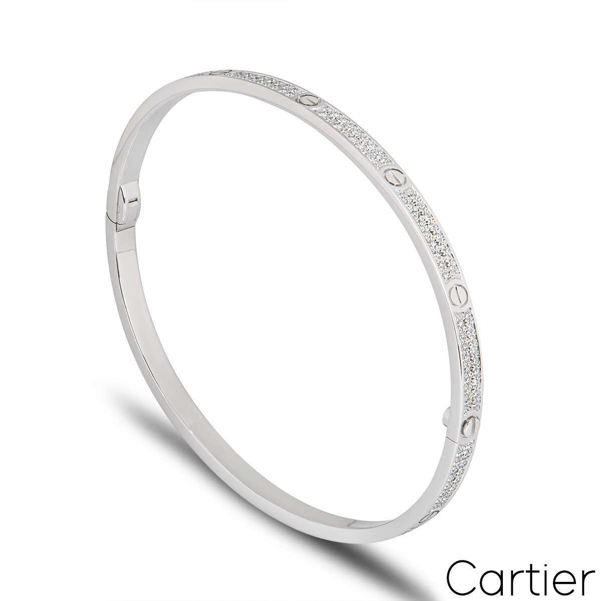 Cartier White Gold Pave Diamond Sm Love Bracelet Size 16 N6710816