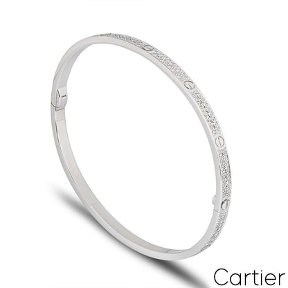 Cartier White Gold Pave Diamond Sm Love Bracelet Size 16 N6710816