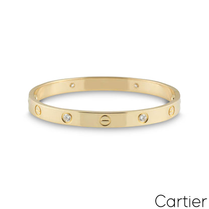 Cartier Yellow Gold Half Diamond Love Bracelet Size 16 B6035916