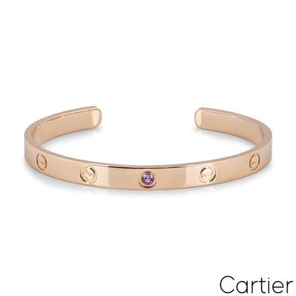 Cartier Rose Gold Pink Sapphire Cuff Love Bracelet Size 19 B6030019