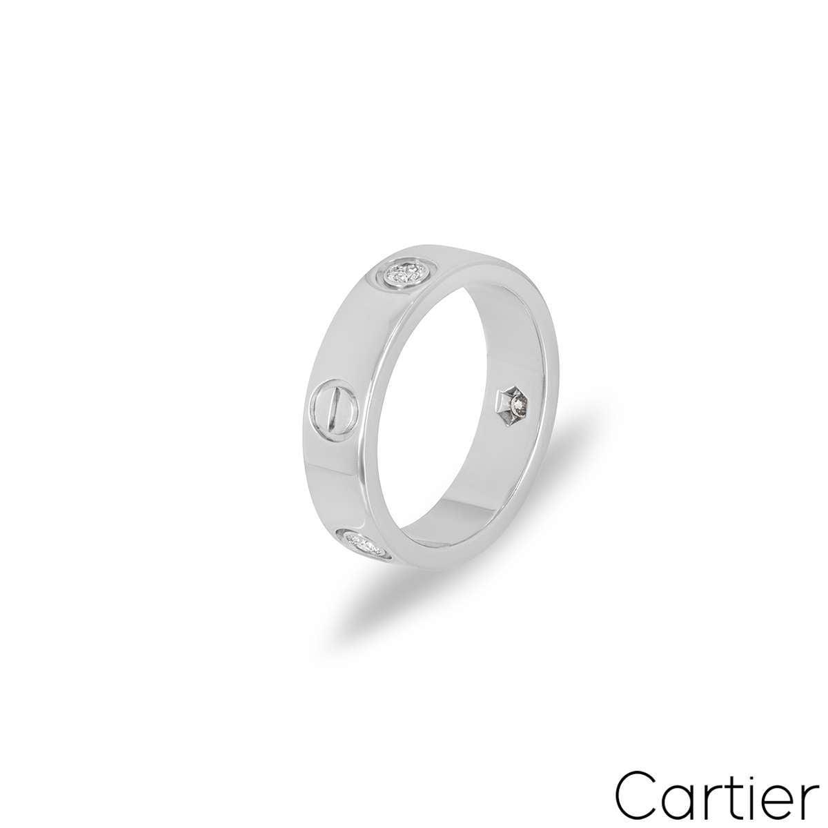 Cartier White Gold Half Diamond Love Ring Size 46 B4032500