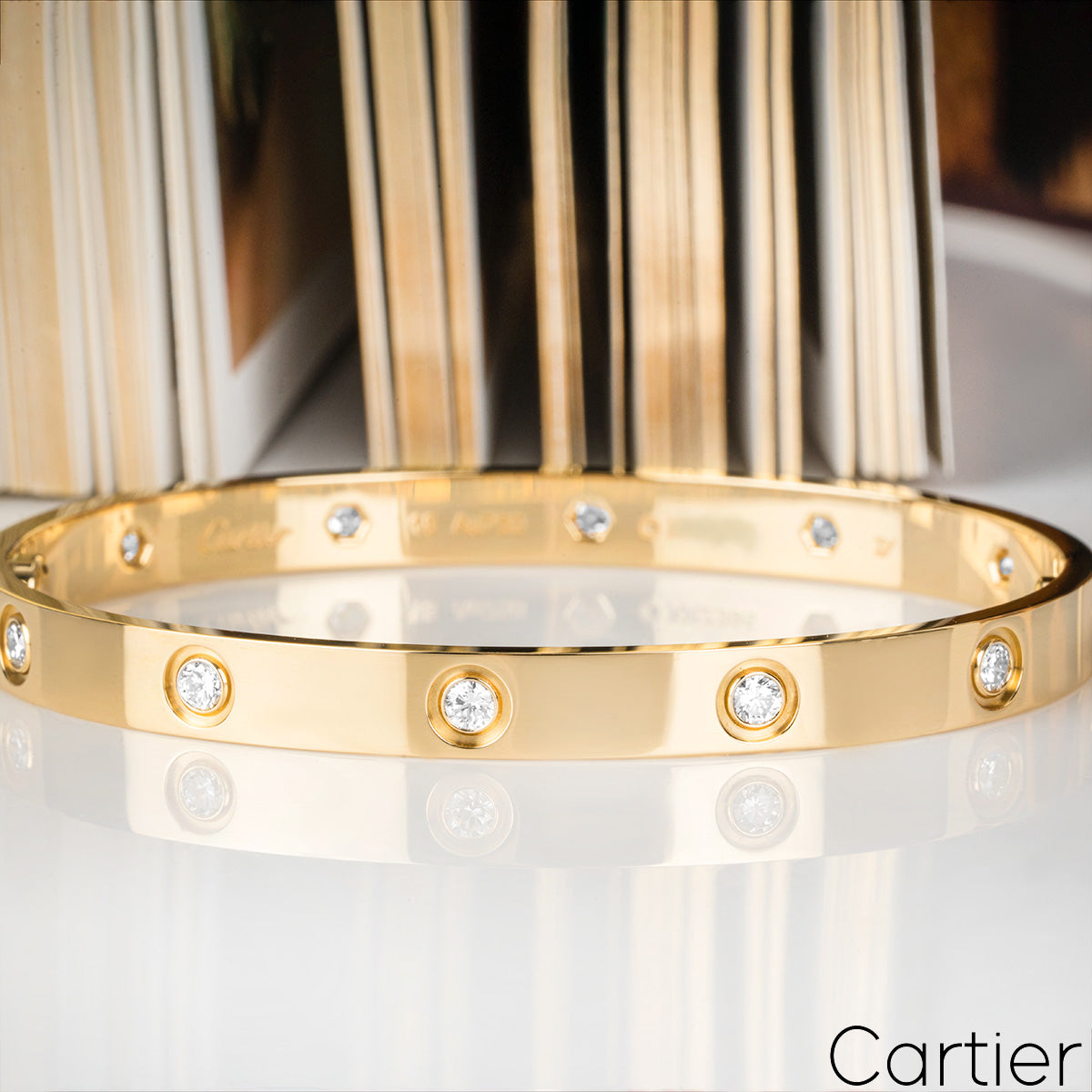 Cartier Yellow Gold Full Diamond Love Bracelet Size 21 B6040521