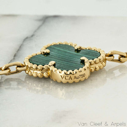 Van Cleef & Arpels Malachite & Diamond Vintage Alhambra 5 Motif Bracelet VCARO7GQ00