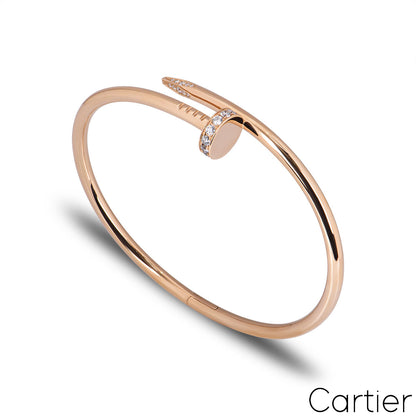 Cartier Rose Gold Diamond Juste Un Clou Bracelet Size 17 B6048517