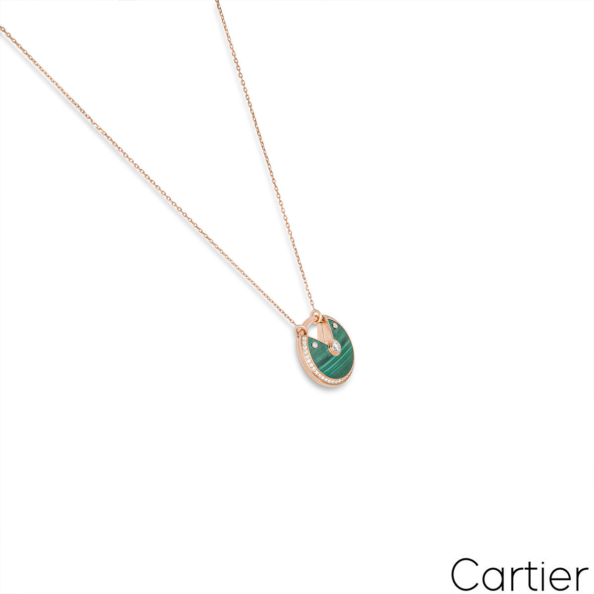 Cartier Rose Gold Malachite & Diamond Amulette De Cartier Necklace