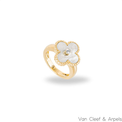 Van Cleef & Arpels Yellow Gold Mother Of Pearl Vintage Alhambra Ring VCARA41100