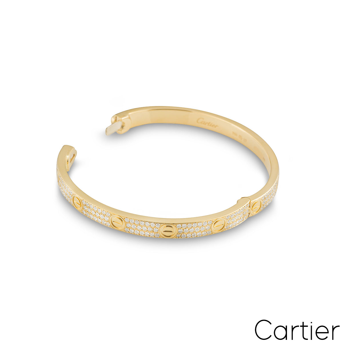 Cartier Yellow Gold Pave Diamond Love Bracelet Size 18 N6035018