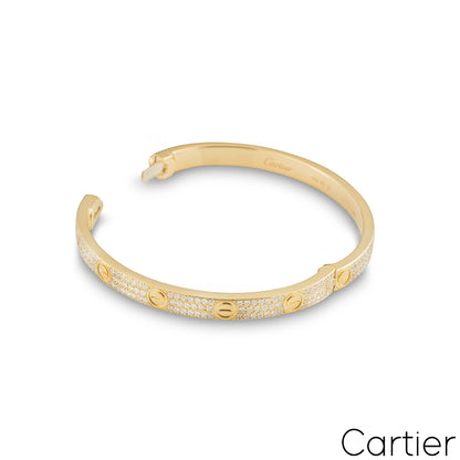 Cartier Yellow Gold Pave Diamond Love Bracelet Size 18 N6035018