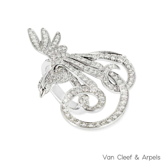 Van Cleef & Arpels White Gold Diamond Oiseaux De Paradis Between The Finger Ring VCARN5P400